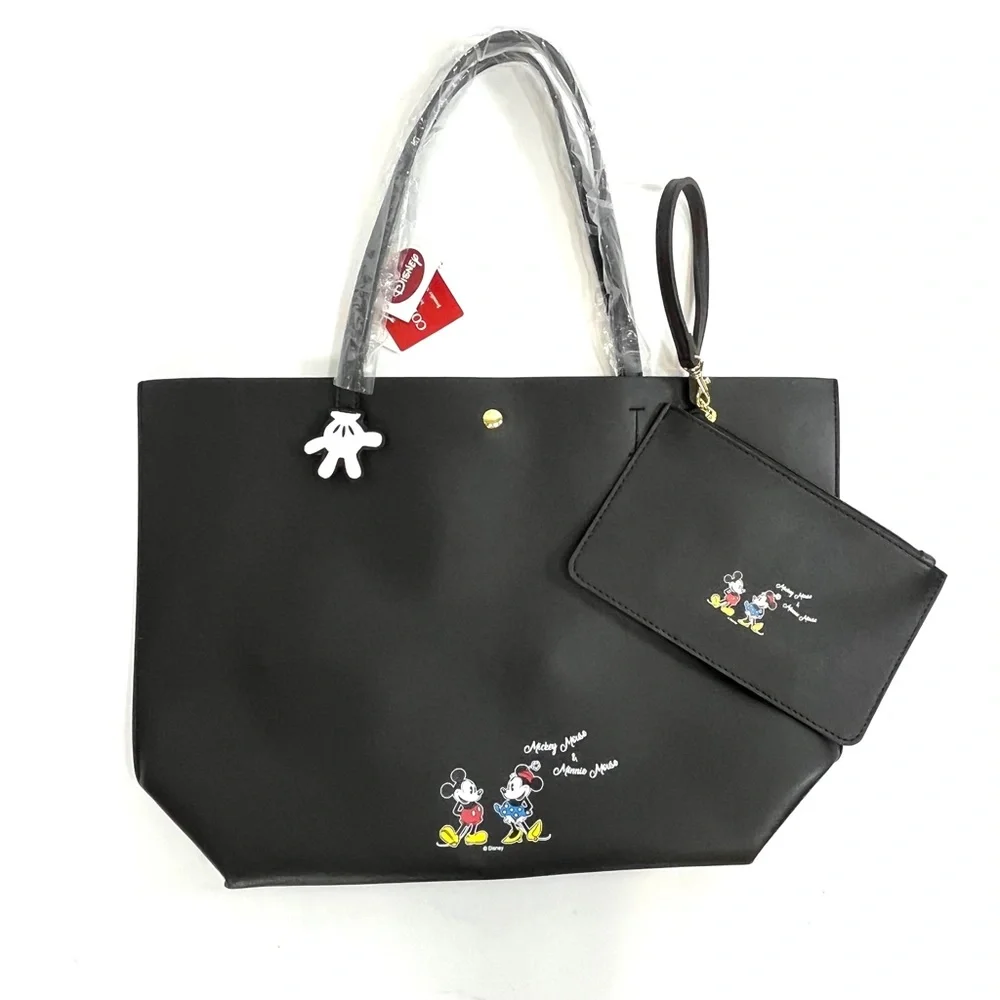 Disney Mickey Mouse Black Tote Bag with Matching Wristlet SET of 2